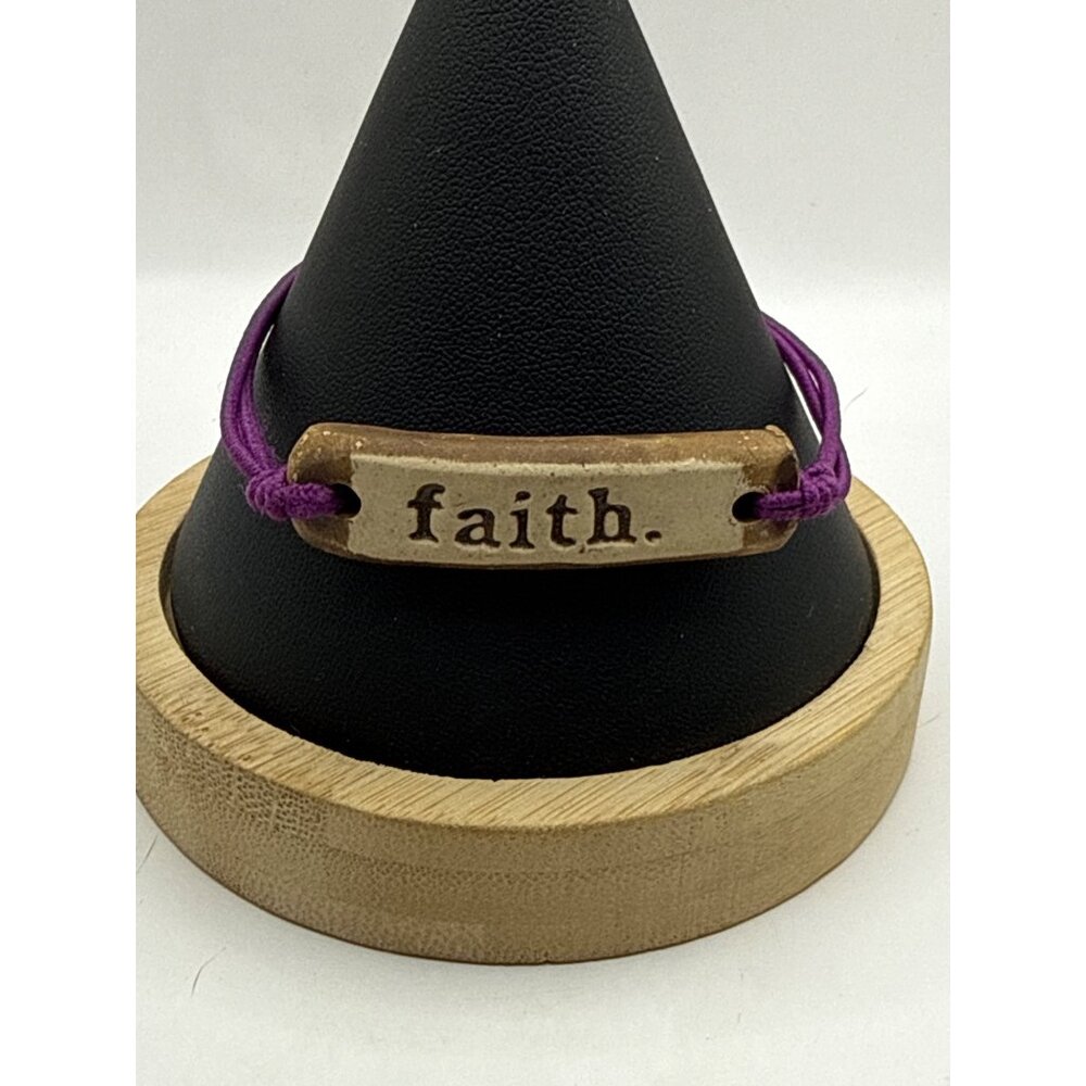 Faith Engraved Bracelet Purple Cord Adjustable